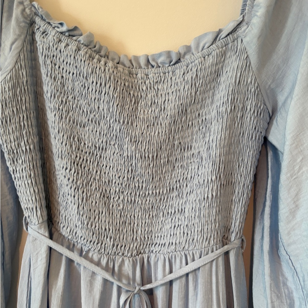 Anna Kaci Blue Shirred Bishop Sleeve Cottagecore Milkmaid MIDI Dress M - Picture 9 of 15